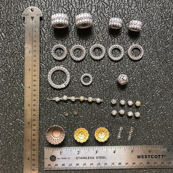 Vintage set of unique silver metal weave beads - Picture 1 of 5